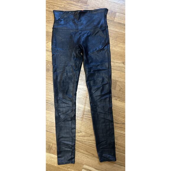 Women’s SPANX Black Faux Patent Leather Leggings Size M *C5 - Picture 1 of 5
